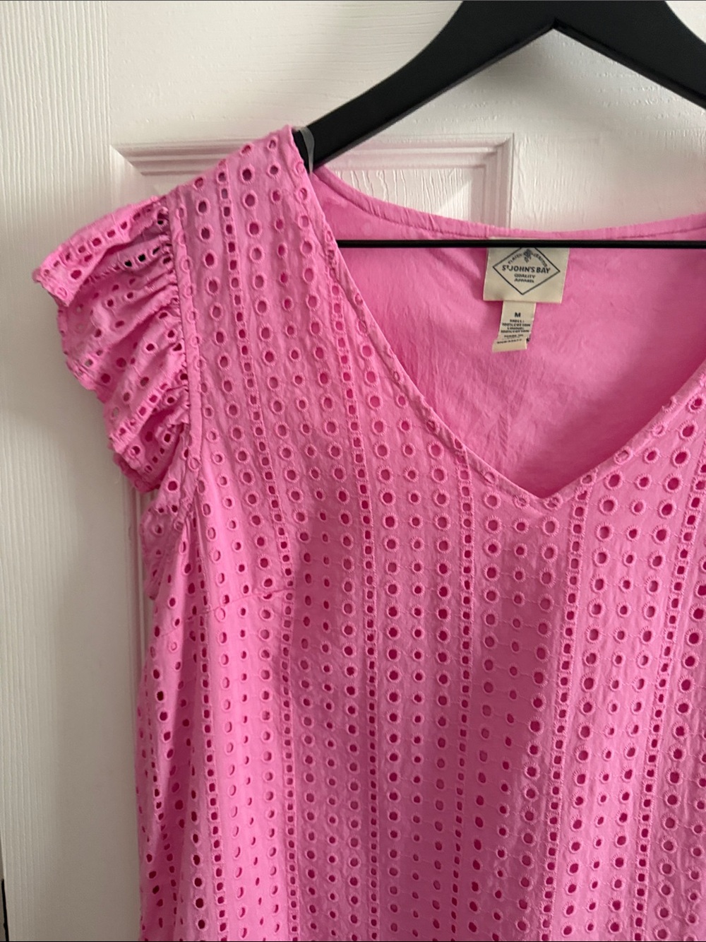 St. John's Bay Pink Eyelet V-Neck Ruffle Sleeve Mini Dress - Picture 5 of 16